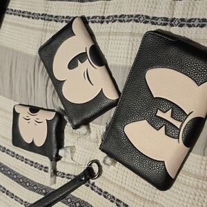 NWT Disney x Coach bag trio Mickey wristlet 3 sizes-zip wallets ID, card slots🖤